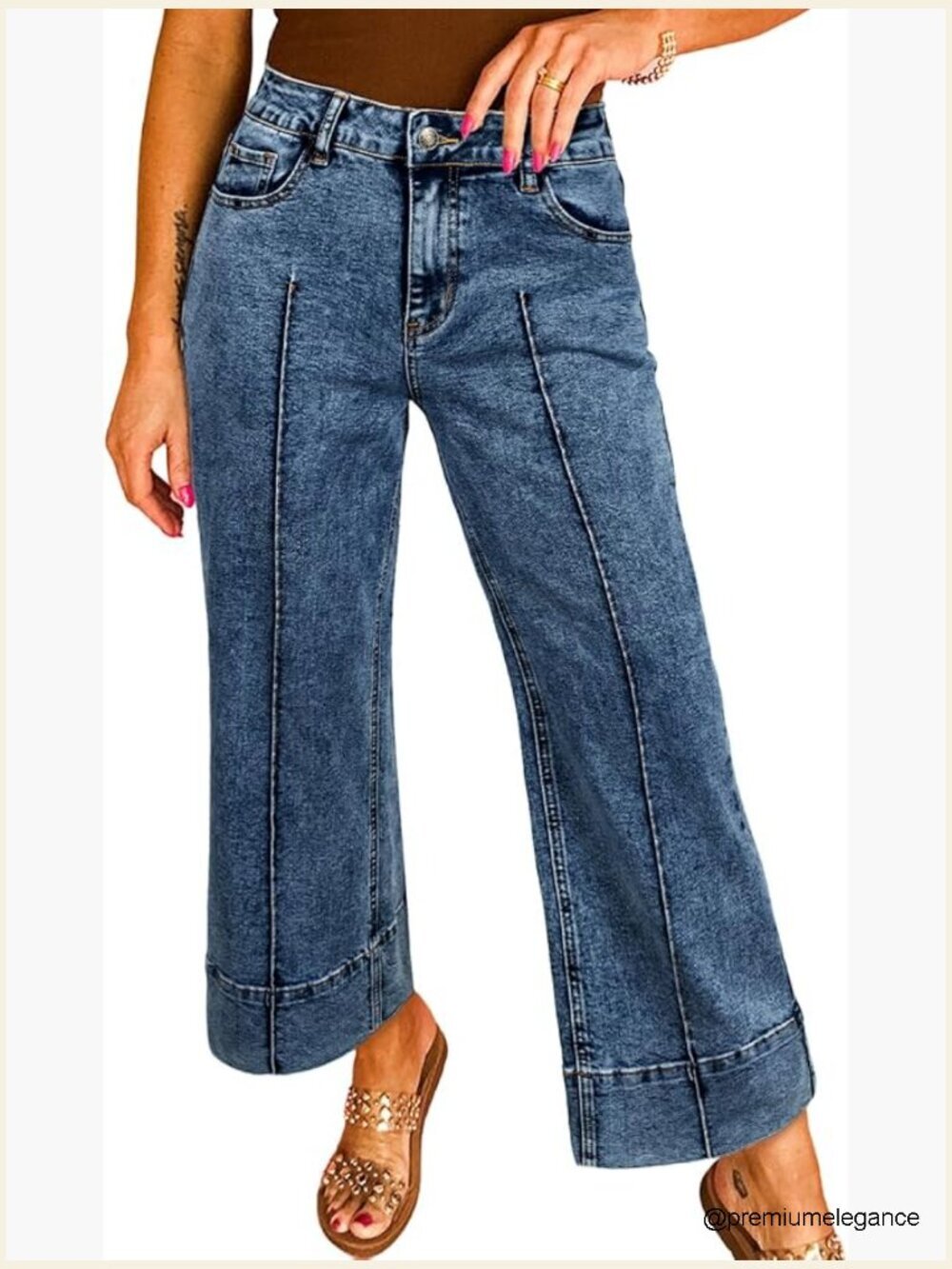 Wide Leg High Waisted Jeans Stretchy Cropped Ankle Denim Pants with Seams